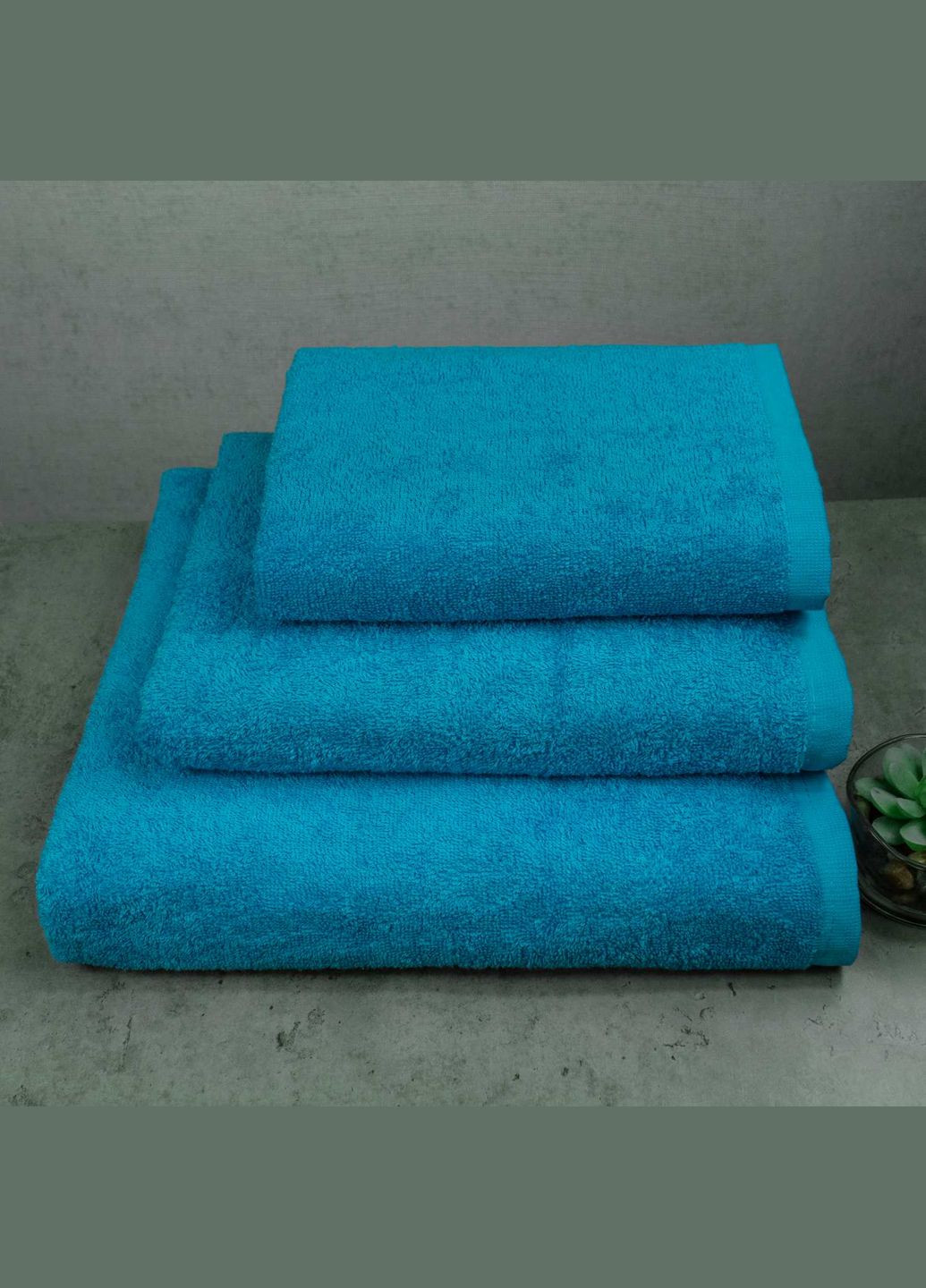 GM Textile набор махровых полотенец 3шт 40х70см, 50х90см, 70х140см 400г/м2 (лазурносерый) бирюзовый производство -