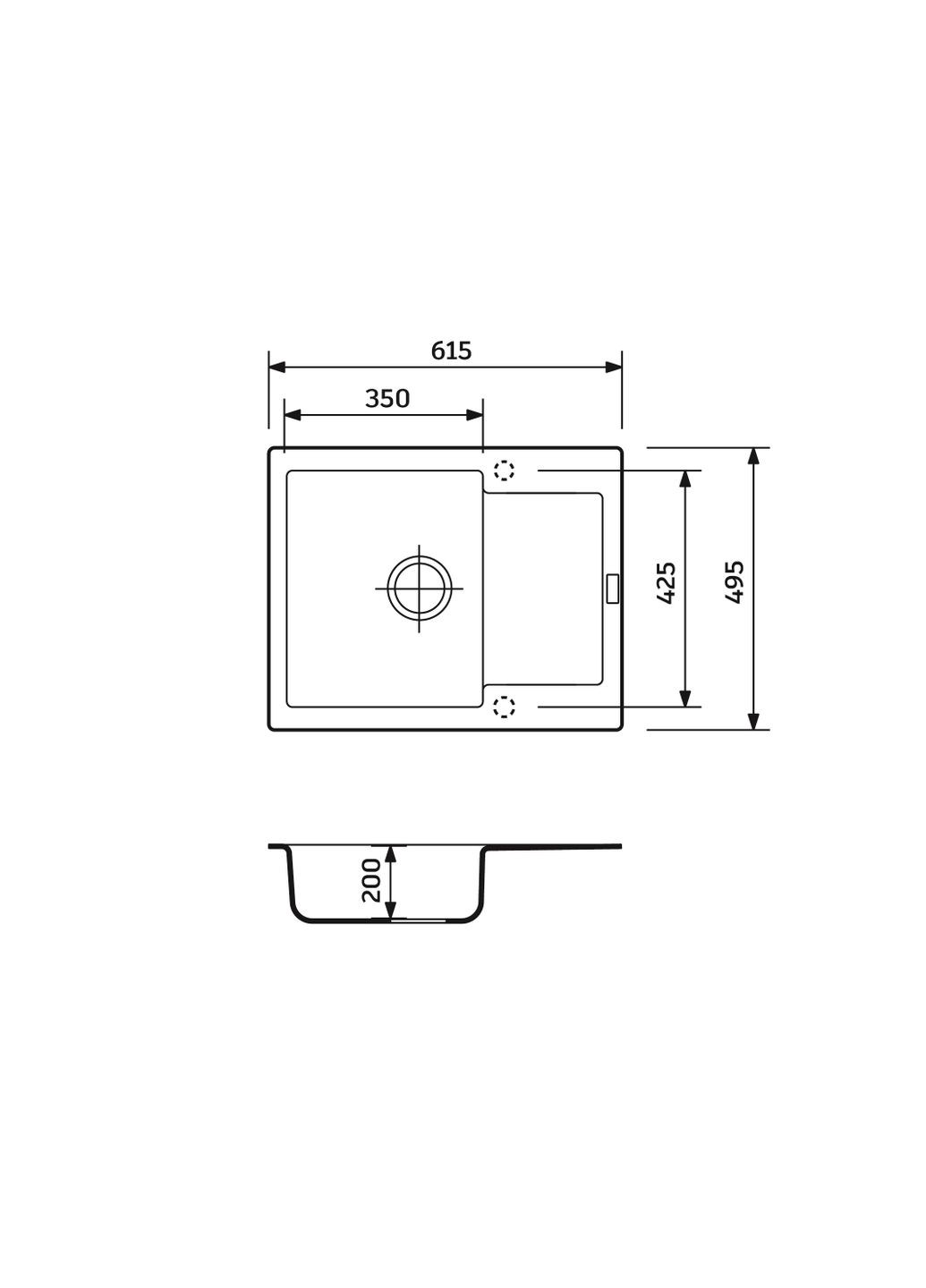Набір кухонний Minimal, штучний камінь, прямокут., з крилом, 615х495х200мм, чаша - 1, врізна, Old stone + змішувач та дозатор Adamant (371632871)
