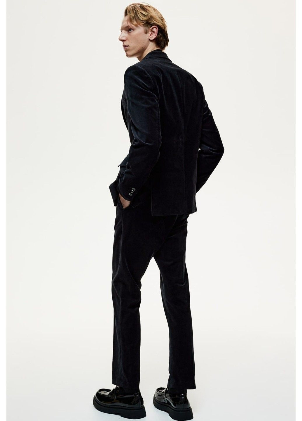 Темно-синяя демисезонная мужской бархатный пиджак slim fit (58182) s темно-синий H&M