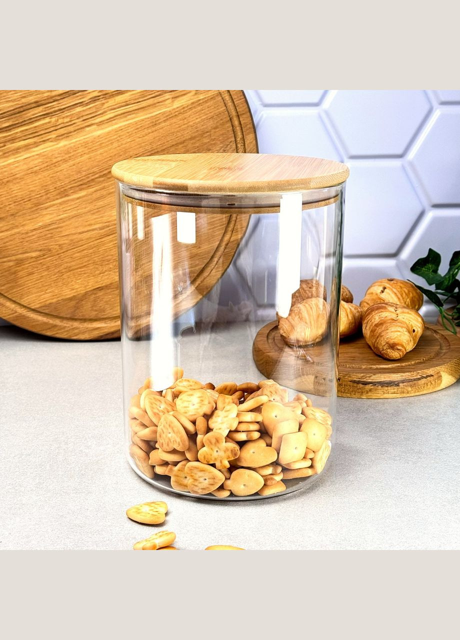 Большая стеклянная банка для хранения 3 л с деревянной крышкой No Brand (321971477)