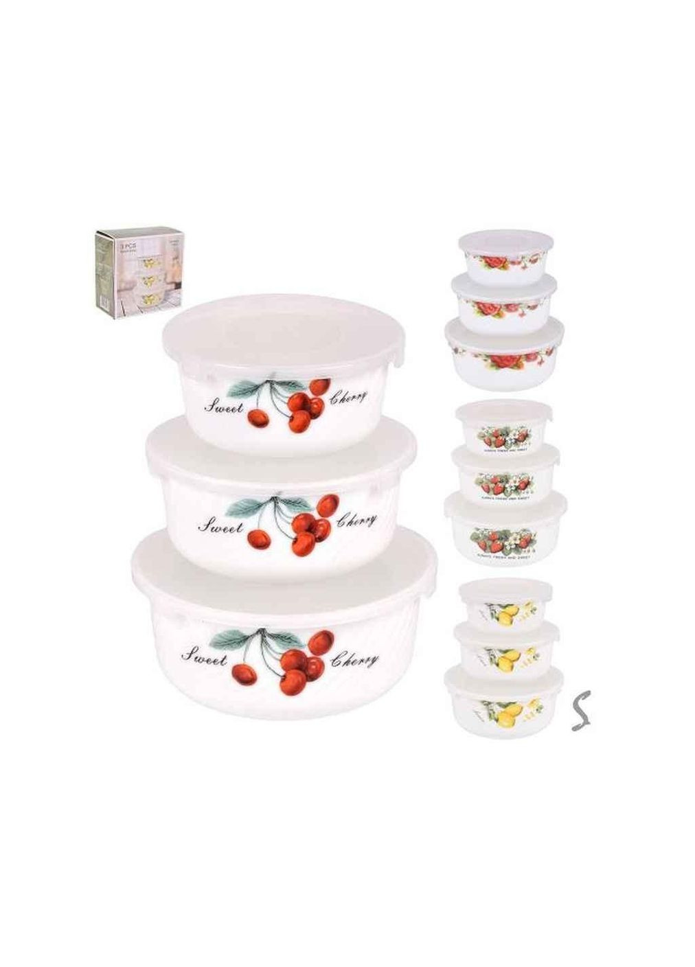 Набор салатников с крышкой 3шт стеклокерамика (14/16,5/19,5) R35386 ассорти ТМ Stenson (370678281)