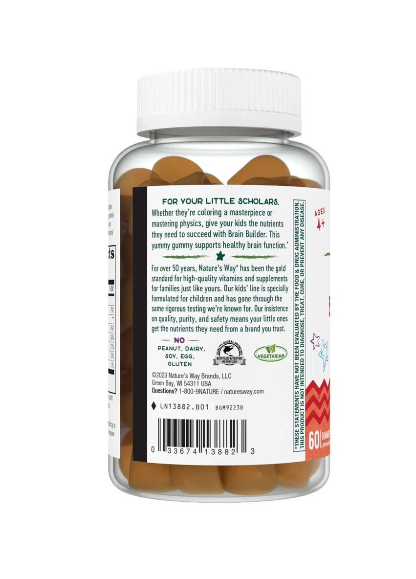 Підтримка функцій мозку для дітей від 4 років Kids Brain Builder Смак лимонаду 60 жувальних цукерок Nature's Way (361118647)