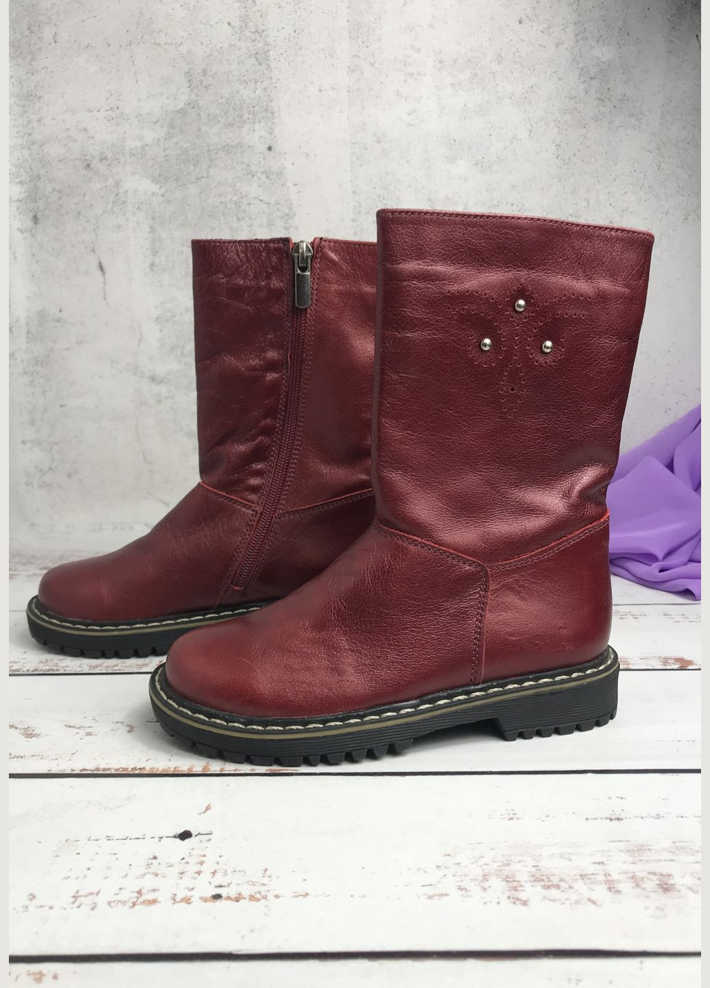 Осенние сапоги демисезонные детские на девочку том.м красный (836) Том.М с перфорацией