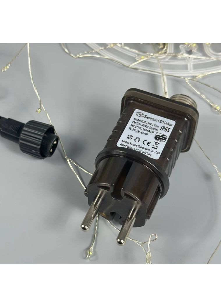 Светодиодная гирлянда для елки/декоративная/уличная мишура Роса 900 LED 8 режимов с пультом ДУ белый свет 30 метров VTech (366670215)