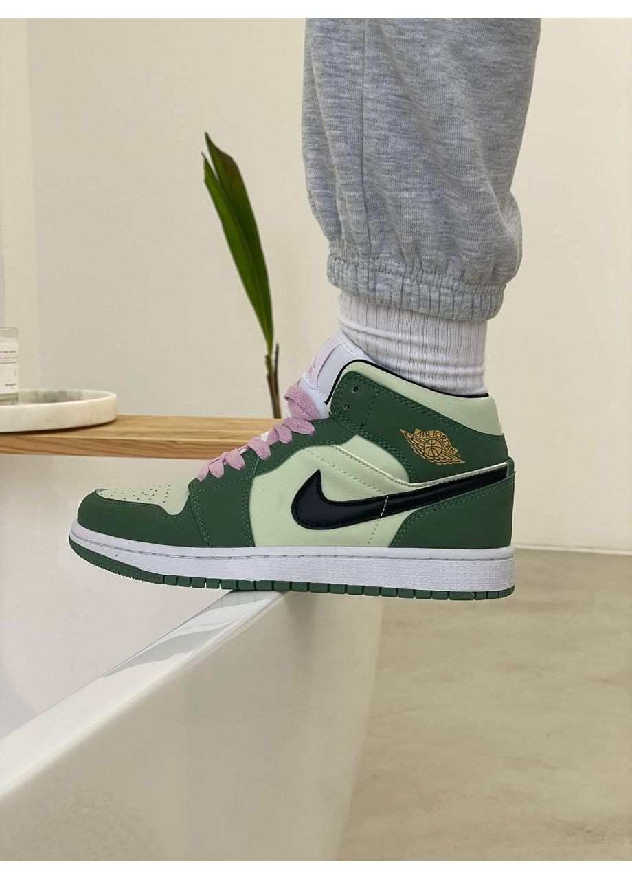 Серые демисезонные кроссовки мужские nike air jordan 1 retro mid dutch green найк аир джордан No Brand
