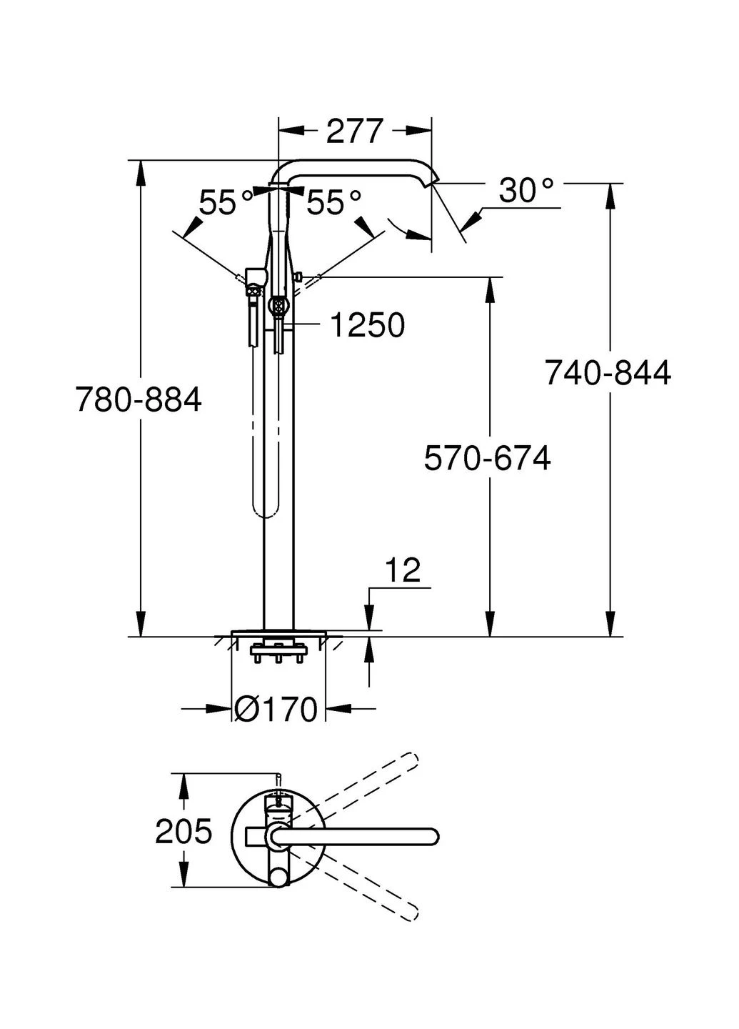 Смеситель для ванны напольный Essence 25248KF1 ( ) (25248KF1) Grohe (388593731)