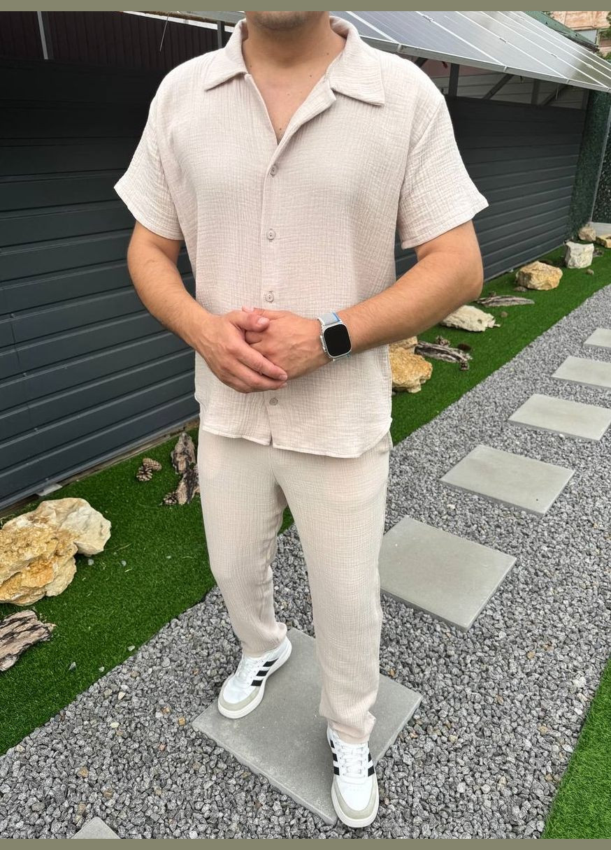 Песочный демисезонный костюм двойка легкая дышащая ткань No Brand