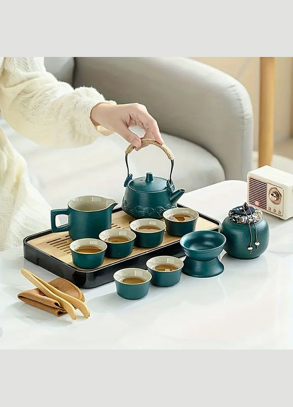 Набор для чайной церемонии на 6 персон керамический чайный сервиз 14 предметов в кейсе Бирюзовый No Brand (329729367)