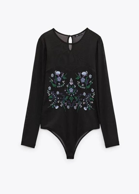 Боді сітка вишите бісером в квіти Zara (322425631)