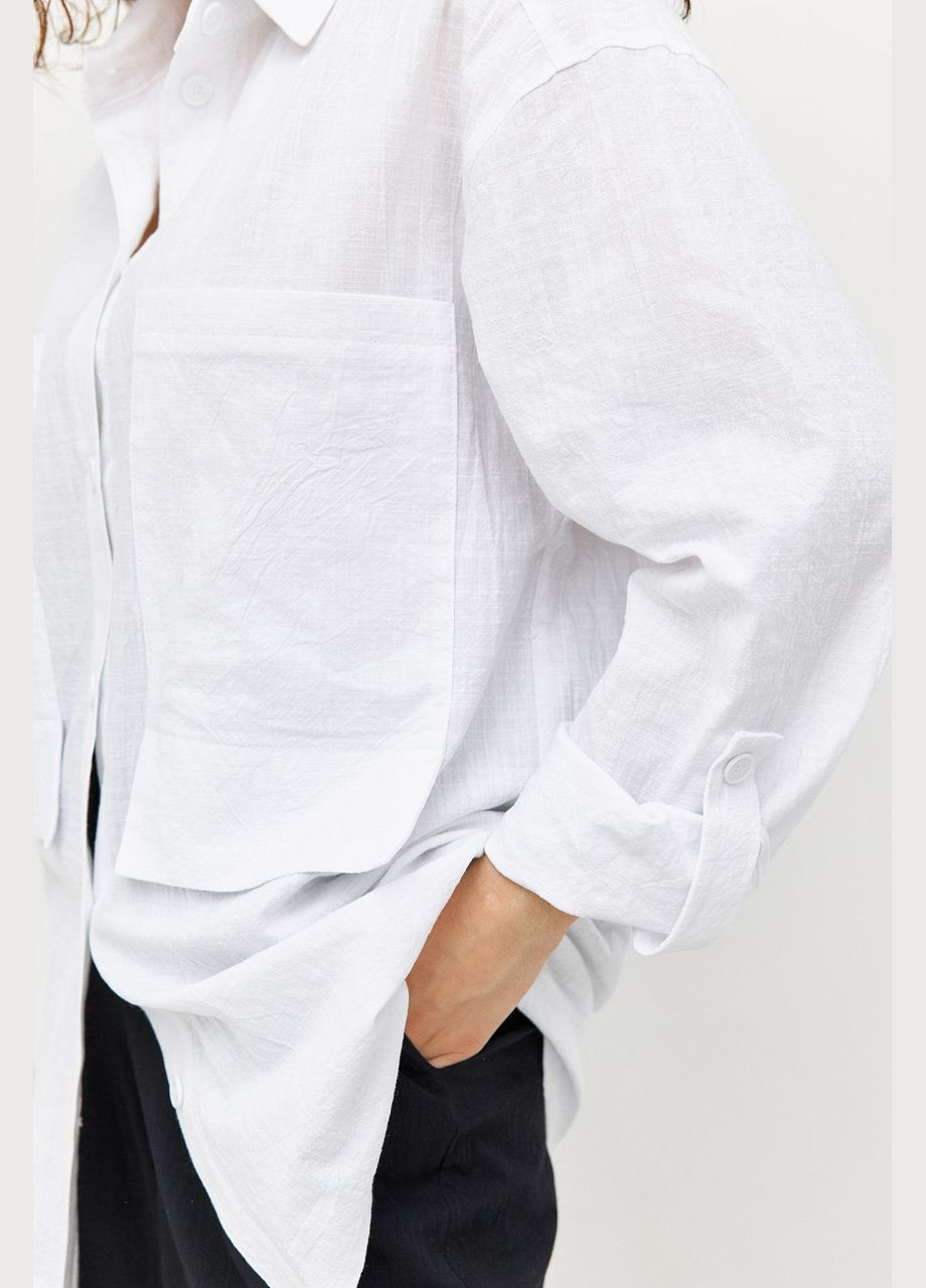 Біла демісезонна сорочка жіноча базова з жатого льону біла mkrm4095-10 Modna KAZKA
