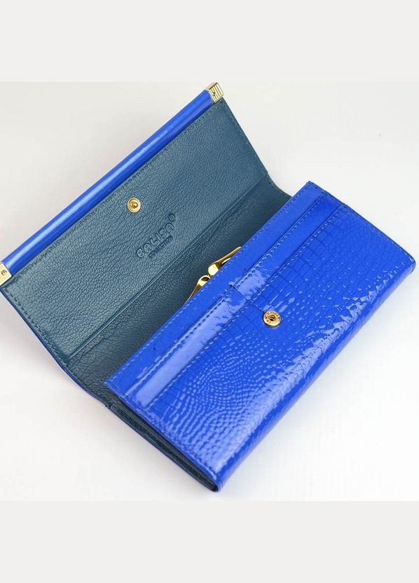 Синій жіночий шкіряний класичний лаковий гаманець на кнопці під рептилію Balisa (316710055)