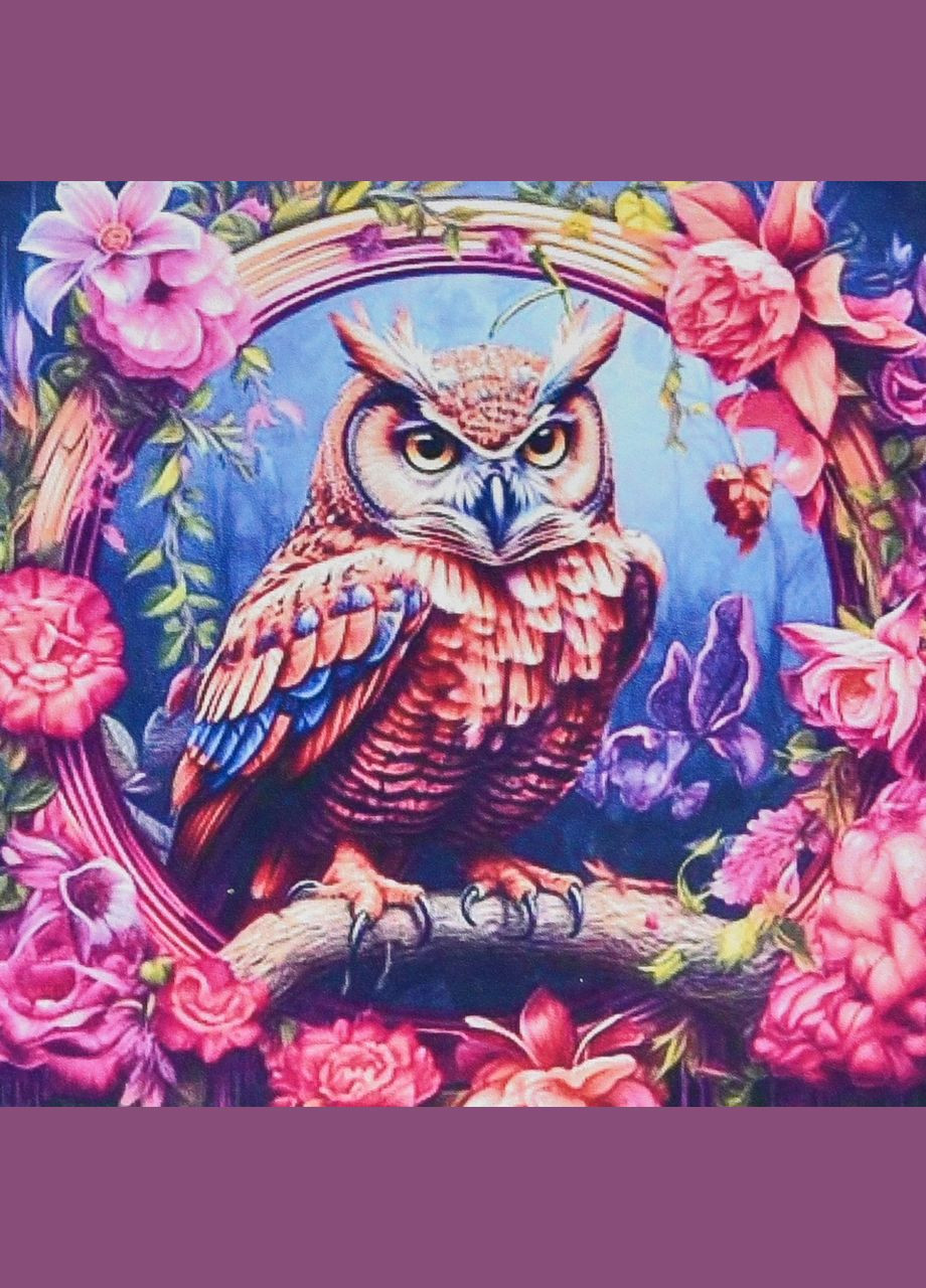 Алмазна вишивка мозаїка Сова в квітах 30х30 см ПРЕМІУМ Набір алмазної живопису квадратні стрази Алмазна живопис Strateg (328265503)