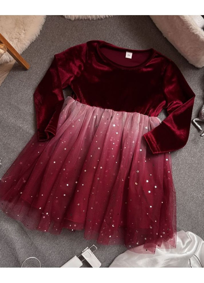 Комбинированное нарядное платье для девочки с градиентом цвет красный 10982 No Brand (370144129)