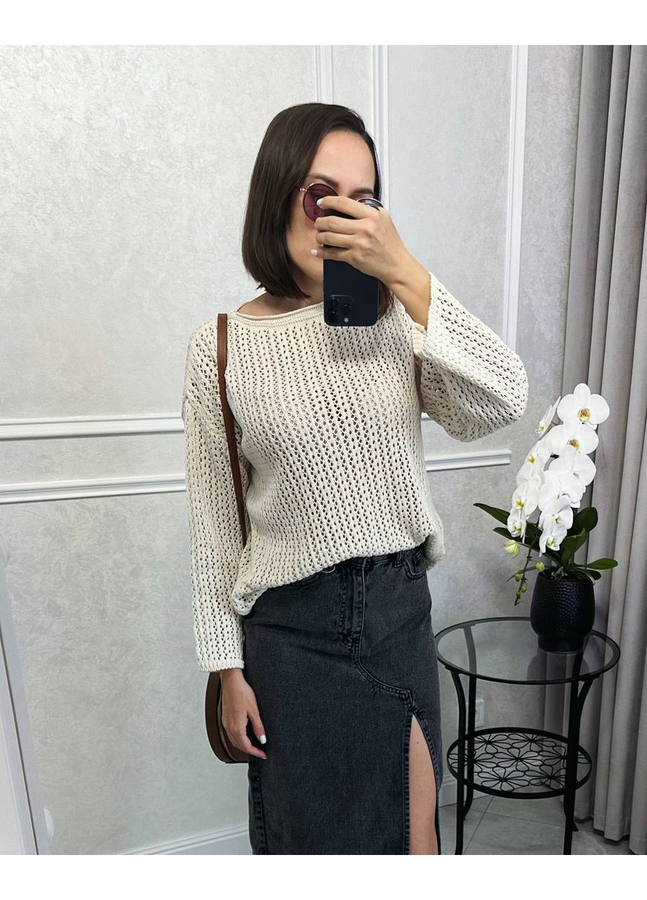 Молочный демисезонный 🌸 ажурный оверсайз свитер из натуральной нити – покоряющая нежность! размерная сетка в описании GD/GL Модний простір