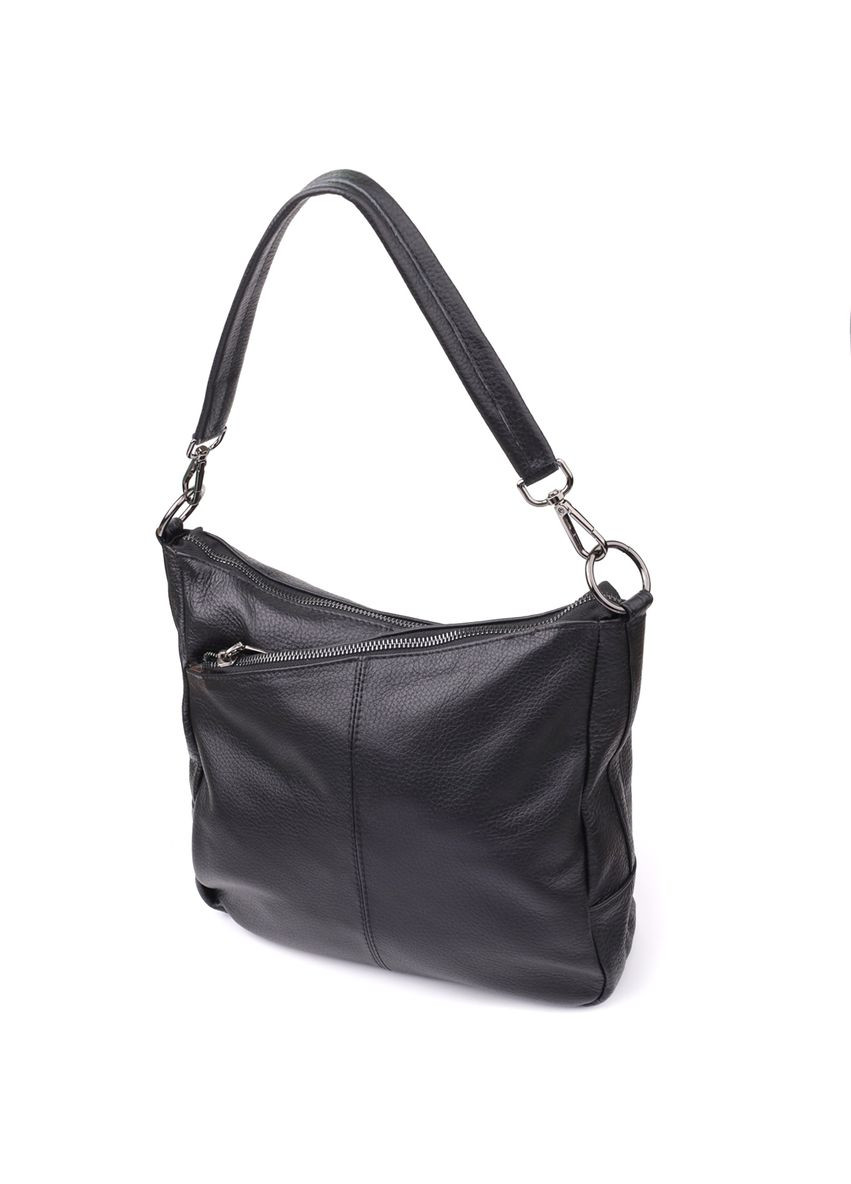 Практична шкіряна сумка з двома ремінцями та трьома відділеннями чорна Vintage (352167703)