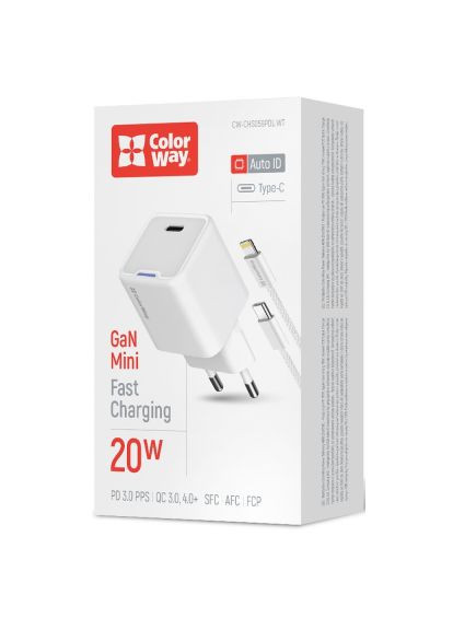 Зарядное устройство C101D GaN Mini 20W PD PPS USB-C + cable USB-C to Lightning white (CW-CHS059PDL-WT) Colorway C101D GaN Mini 20W PD PPS USB-C + cable USB-C to L (370018492)