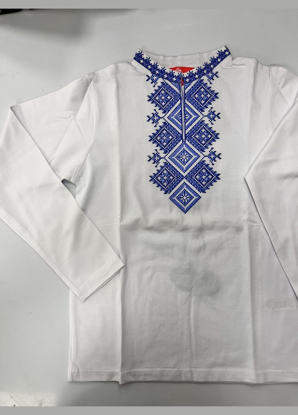 Белая вышиванка трикотажная Piccolo узор геометрический хлопок (304667082)