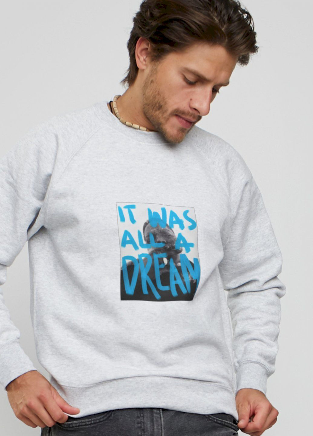 Серый свитшот мужской серый "it was all a dream" YAPPI рисунок (303772882)