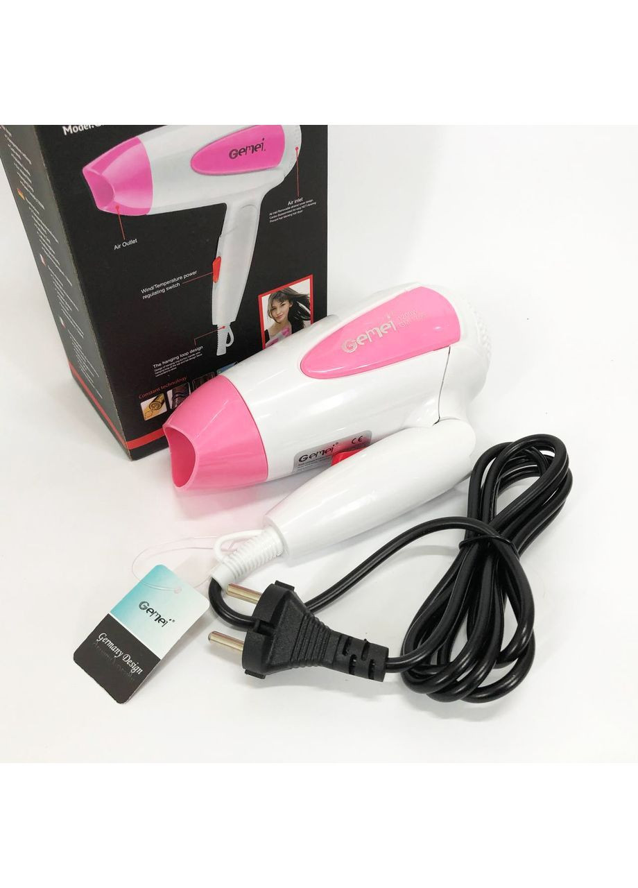 Фен дорожній для волосся складаний 1200 Вт рожевий Gemei (364503434)