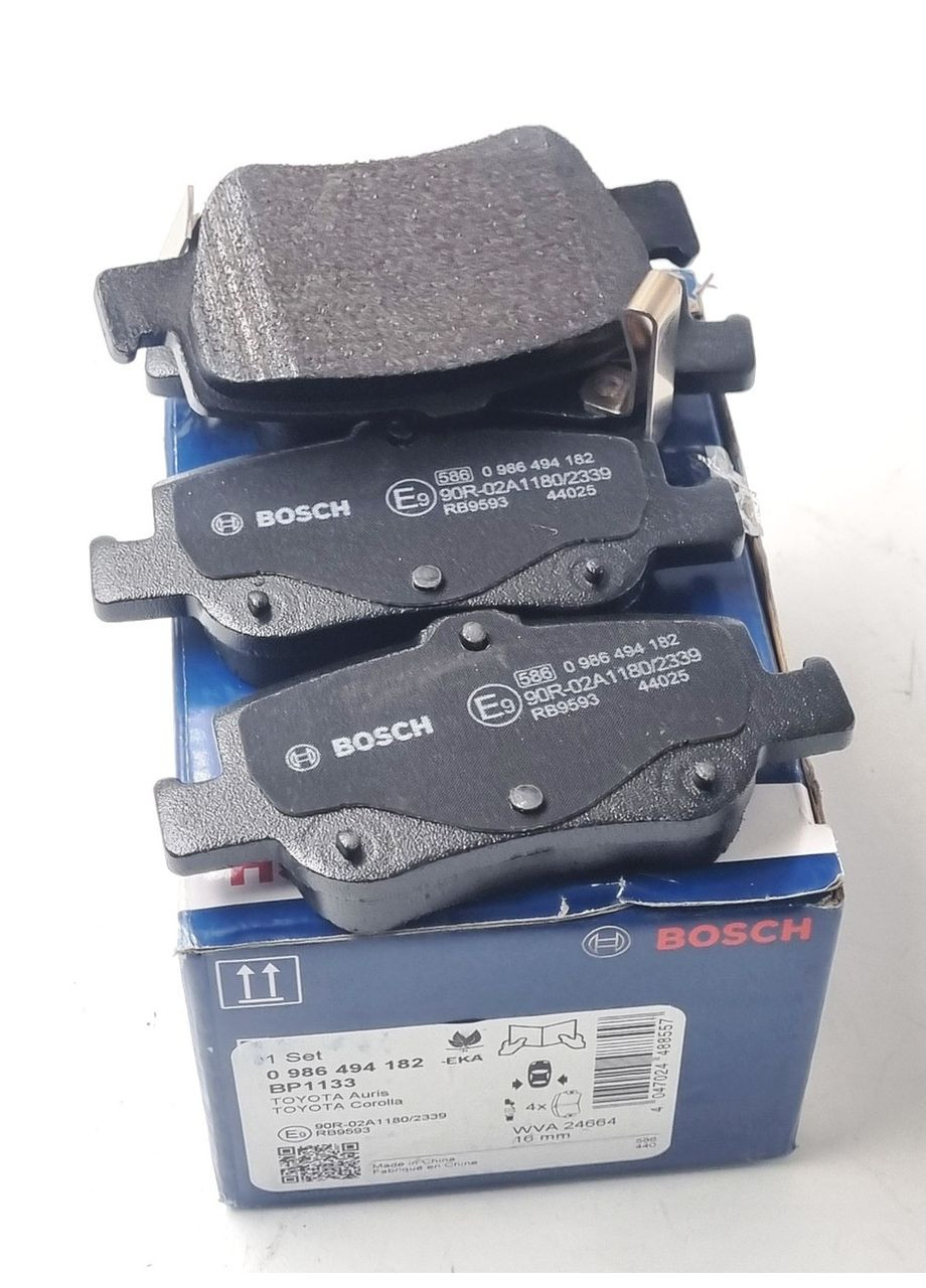 Колодки гальмівні задні 0986494182, Toyota Corolla, Auris 2002- OEM 04466-02191 Bosch (354823045)