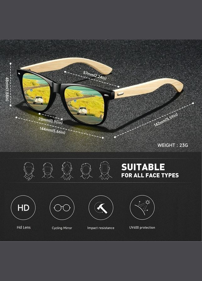 Мужские солнцезащитные очки с бамбукового дерева Green Mirror UV400 No Brand (329901539)
