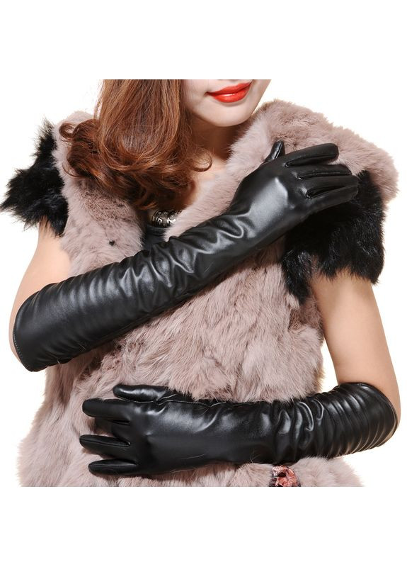 Рукавички високі жіночі із екошкіри чорний Jannet Рукавички (324621057)