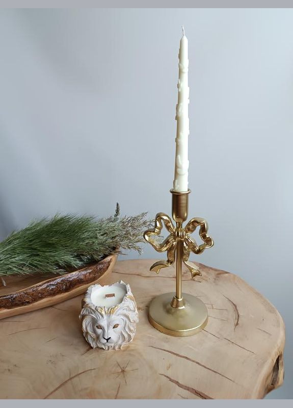 Подсвечник чугунный с бантом, золотистый, высокий, тяжелый 450 г No Brand (336381468)