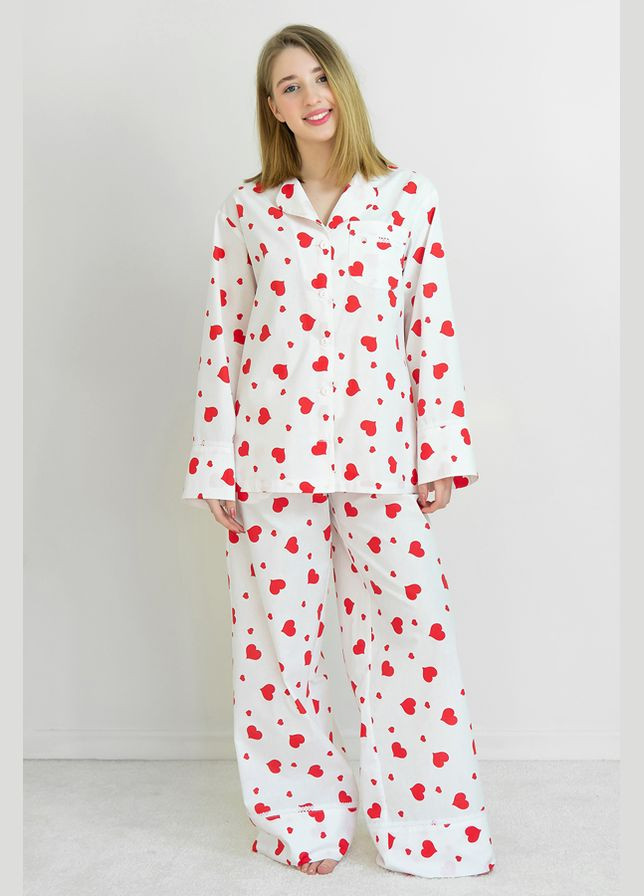 Белая всесезон пижамный хлопковый костюм с брюками big love Forly