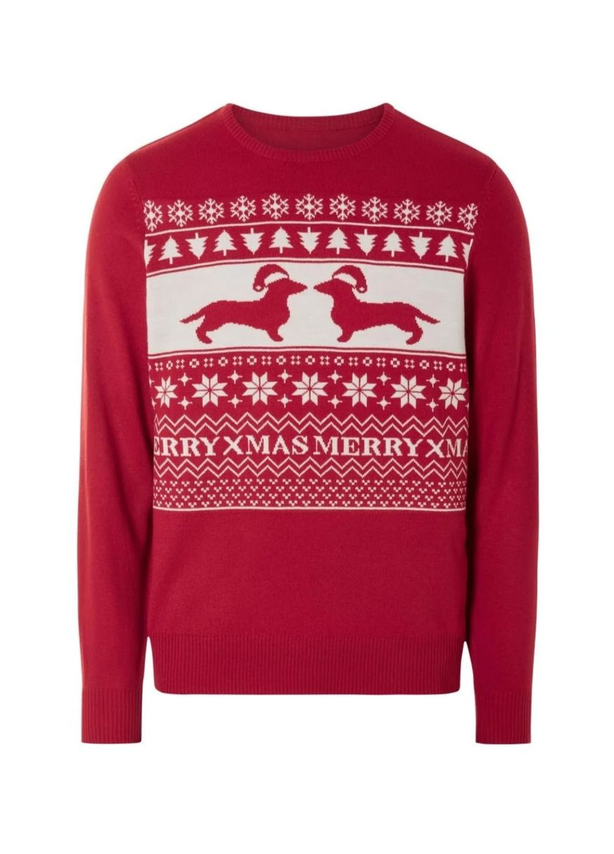 Красный зимний новогодний свитер мужской, теплый,, р. l и xl, красный джемпер Livergy