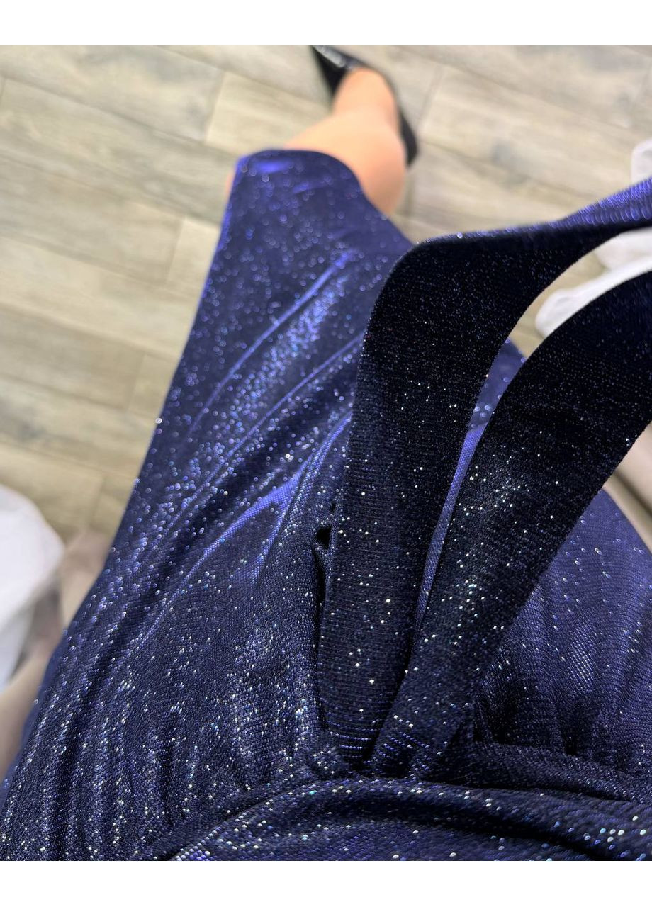 Темно-синя святковий, карнавальний, коктейльна, вечірня елегантна сукня з люрексового трикотажу на запах Україна