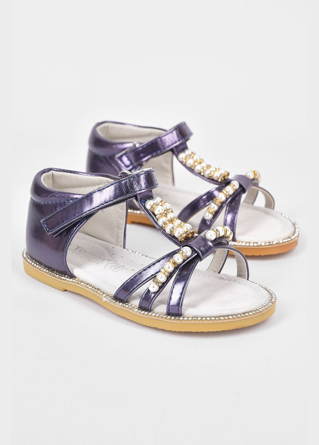 Синие босоножки детские для девочки синего цвета Let's Shop с бантом