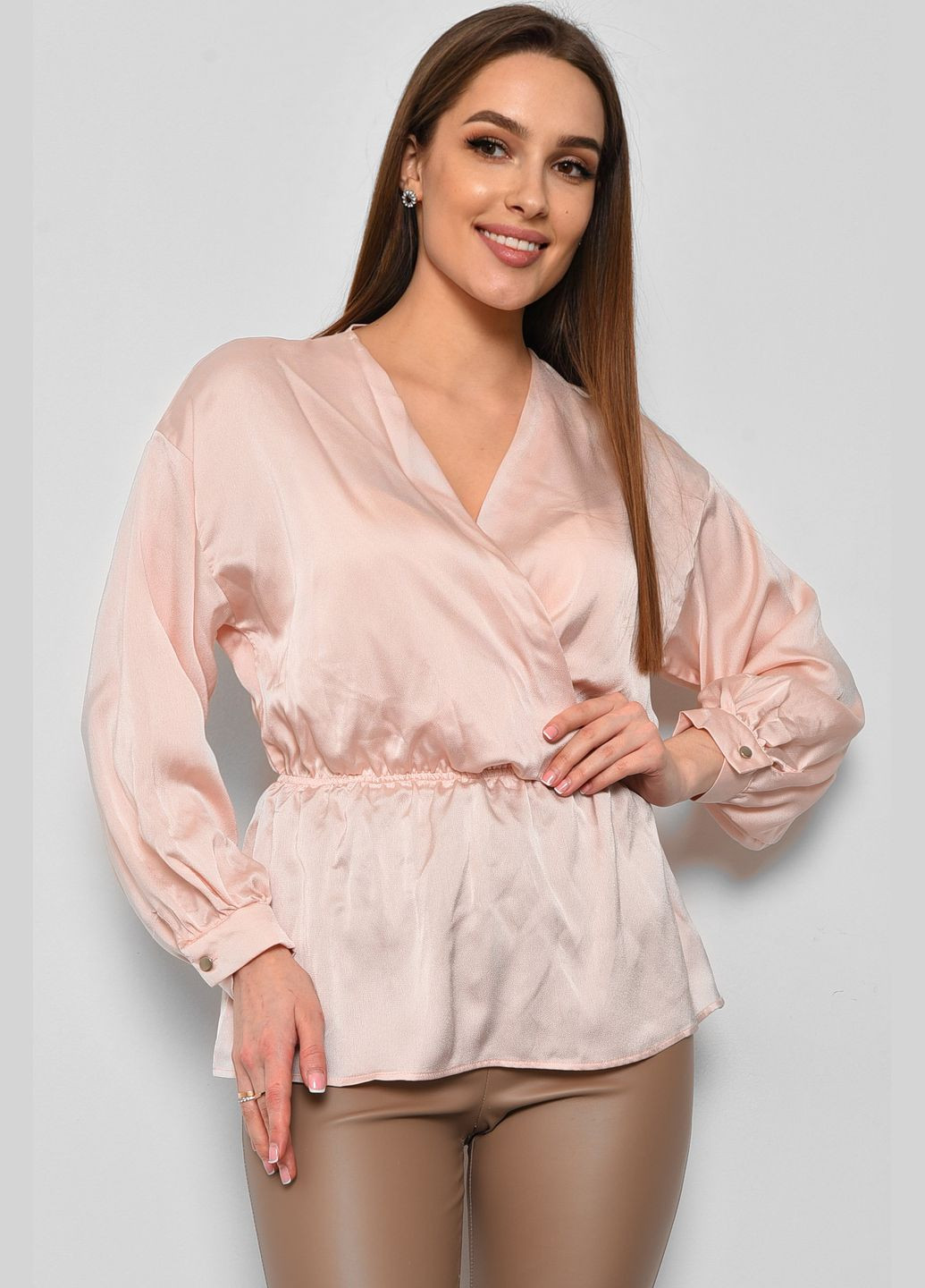 Розовая демисезонная блуза женская розового цвета с баской Let's Shop