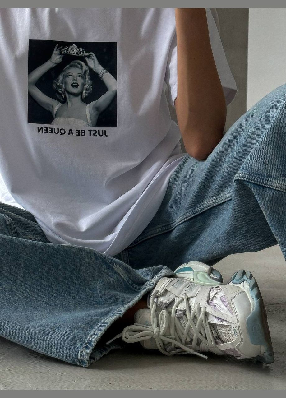 Біла oversize футболка з турецького куліра з якісним накатом на грудях, приємна до тіла футболка No Brand 877 - (296213953)