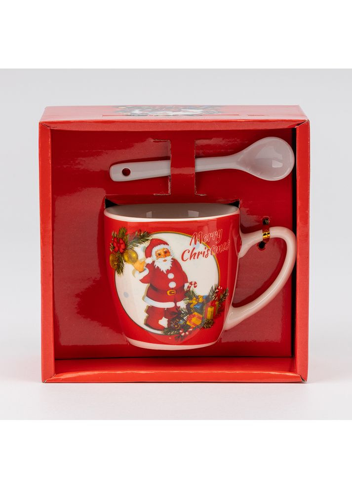 Керамическая кружка с ложечкой Happy Santa новогодняя чашка для горячего шоколада и чая ProDobro (364691253)