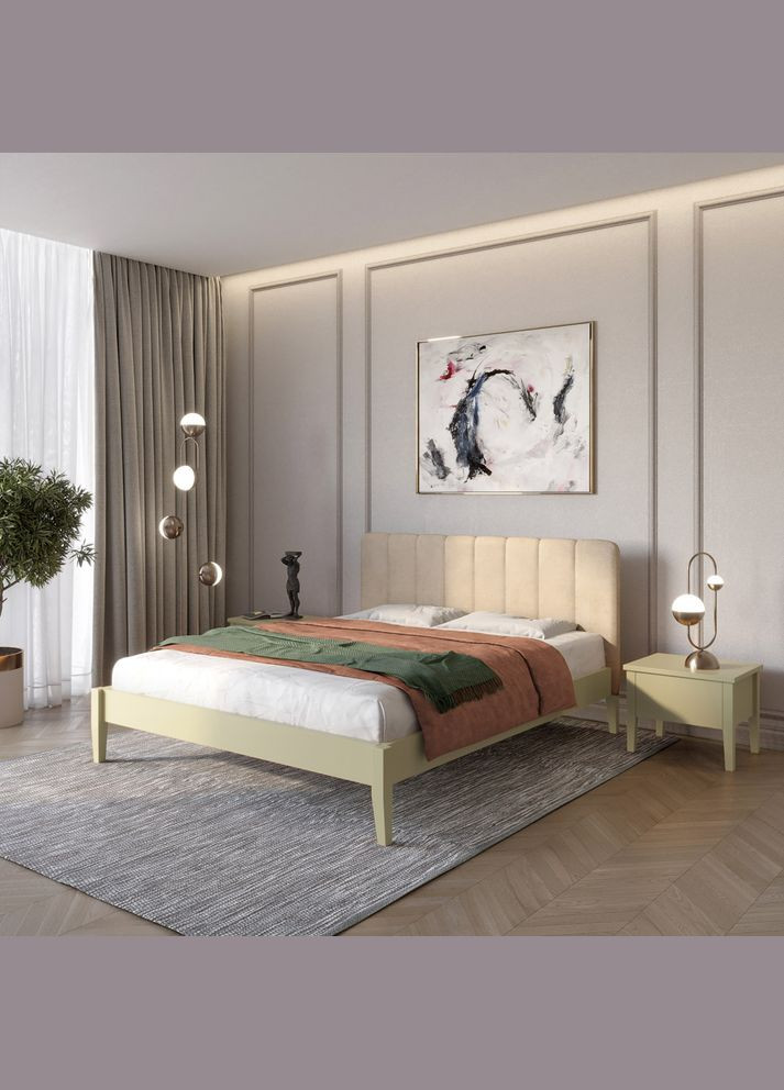 Двоспальне дерев'яне ліжко Лондон ДК (RAL1020)//Аляска 23 (Бежевий) Б1 160х190 см (MBG-6821) Mebigrand (368281592)