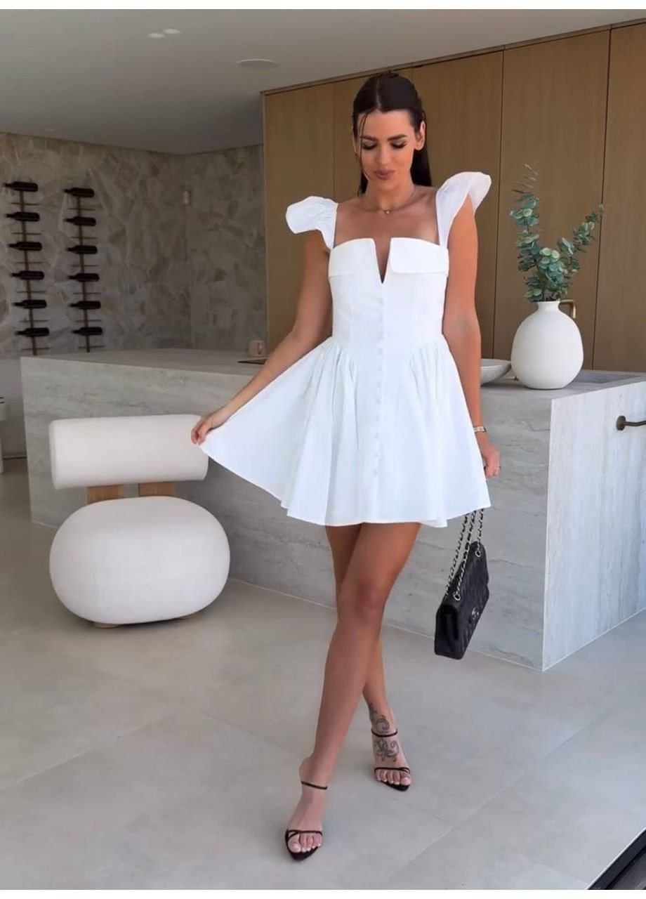 Белое праздничный, карнавальный, коктейльное, повседневный, вечернее, домашнее, пляжное, кэжуал элегантное женское мини-платье Україна однотонное