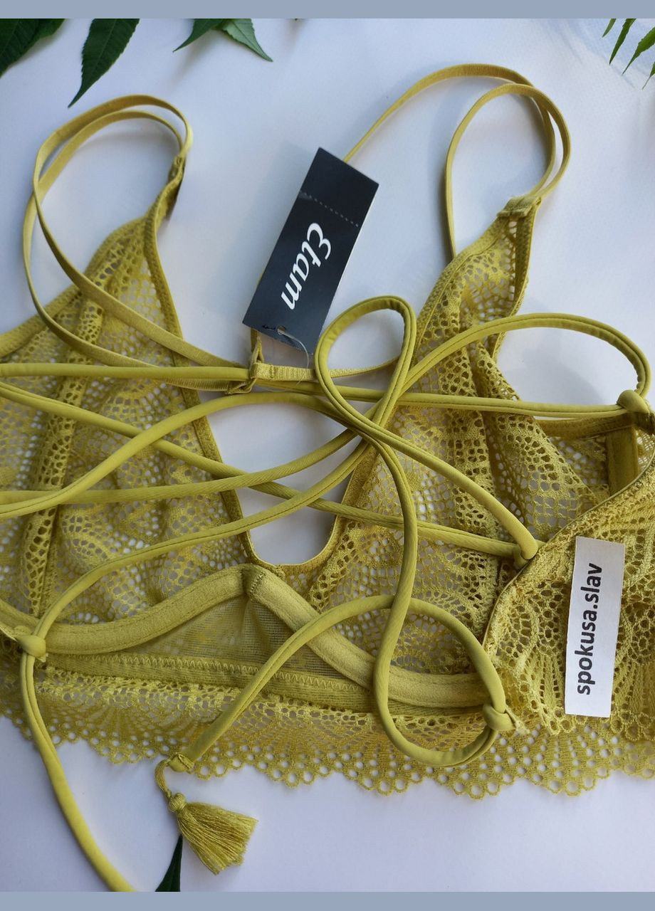 Хакі бюстгальтер м'який з мереживною чашкою салатовий 75c Etam поліамід