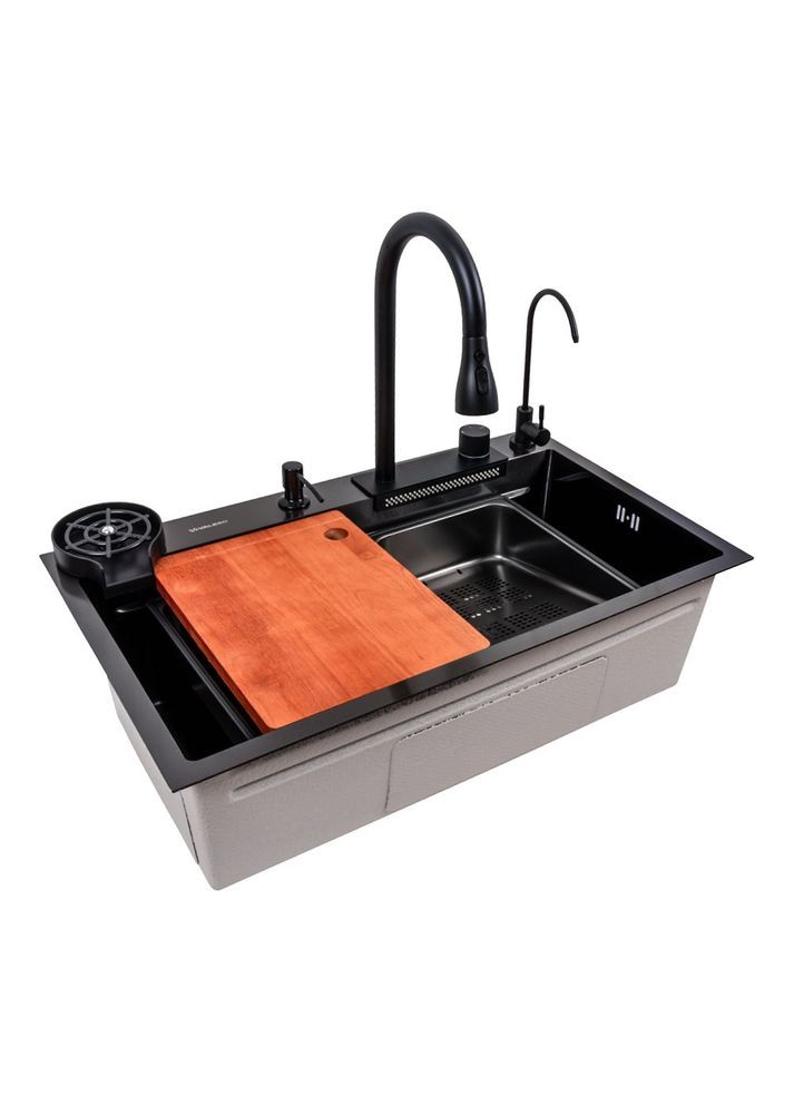 Кухонная мойка 75*46F черная PVD Handmade "Водопад" Fly rain Valeso (353746971)