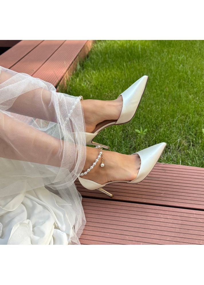 No Brand Женские туфли свадебные атласные и ремешком жемчуг 7,5 см. белый з текстиль, — (351394411)