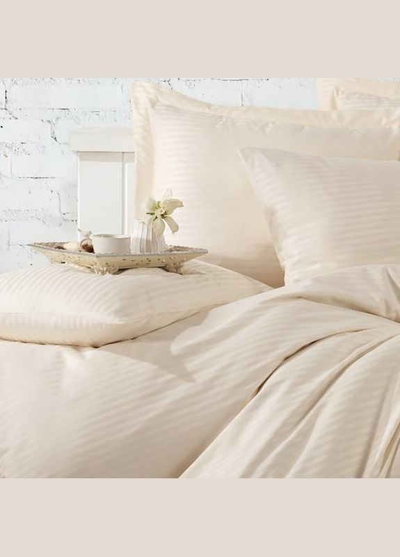 Постельное белье CREAM Elite Сатин страйп Семейное на резинке MERISET (278255959)