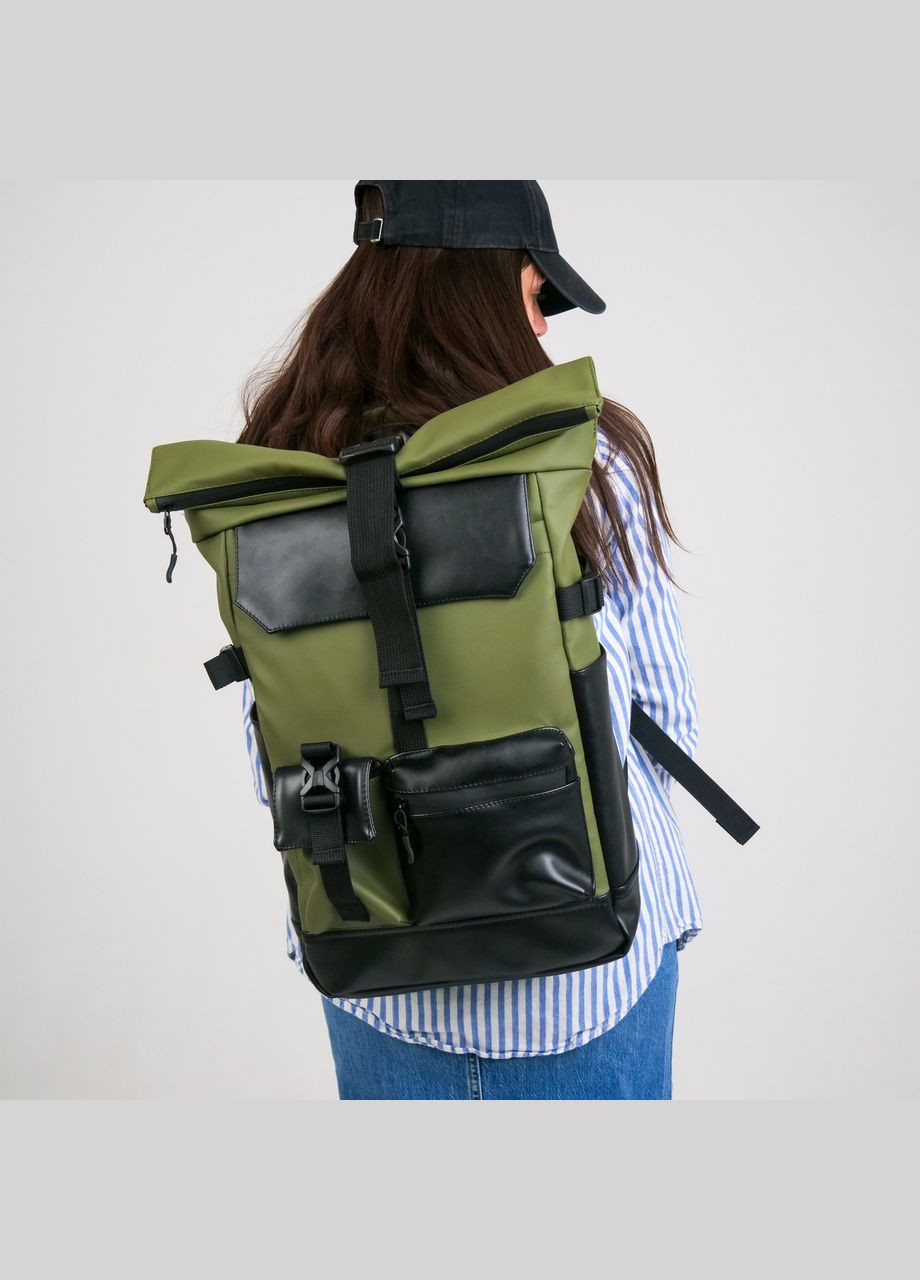 Жіночий рюкзак Rolltop для ноутбука, ролтоп з екошкіри колір хакі ToBeYou rolltopnew (293247126)