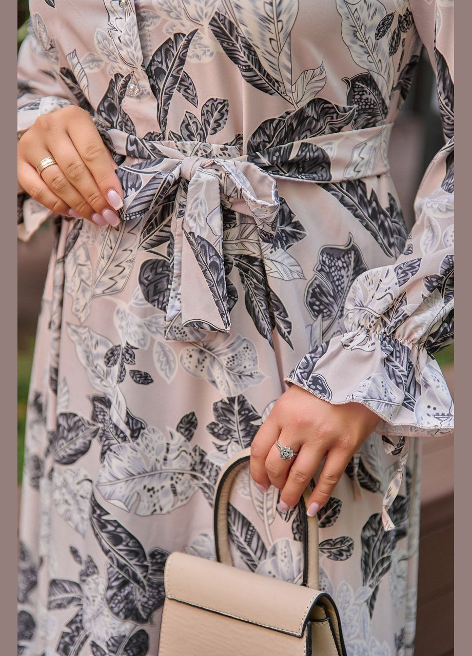 Пудровое кэжуал платье 8636/1 в пудровый цвете с супер-мягкой тканью (принт) и поясом: стильное, комфортное и универсальное 50 Sofia