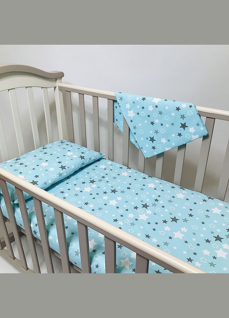 Комплект постельного белья в детской кровати (постель детская) Бирюзовые звездочки бязь 140x110, 60x40 см Penetka (323210781)
