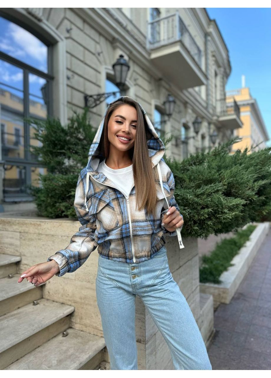 Голубая зимняя 🧥 куртка из коттона в клетку "городской комфорт" – базовая новинка сезона 🧥ознакомьтесь с размерной сеткой DK/DL Мода без кордонів
