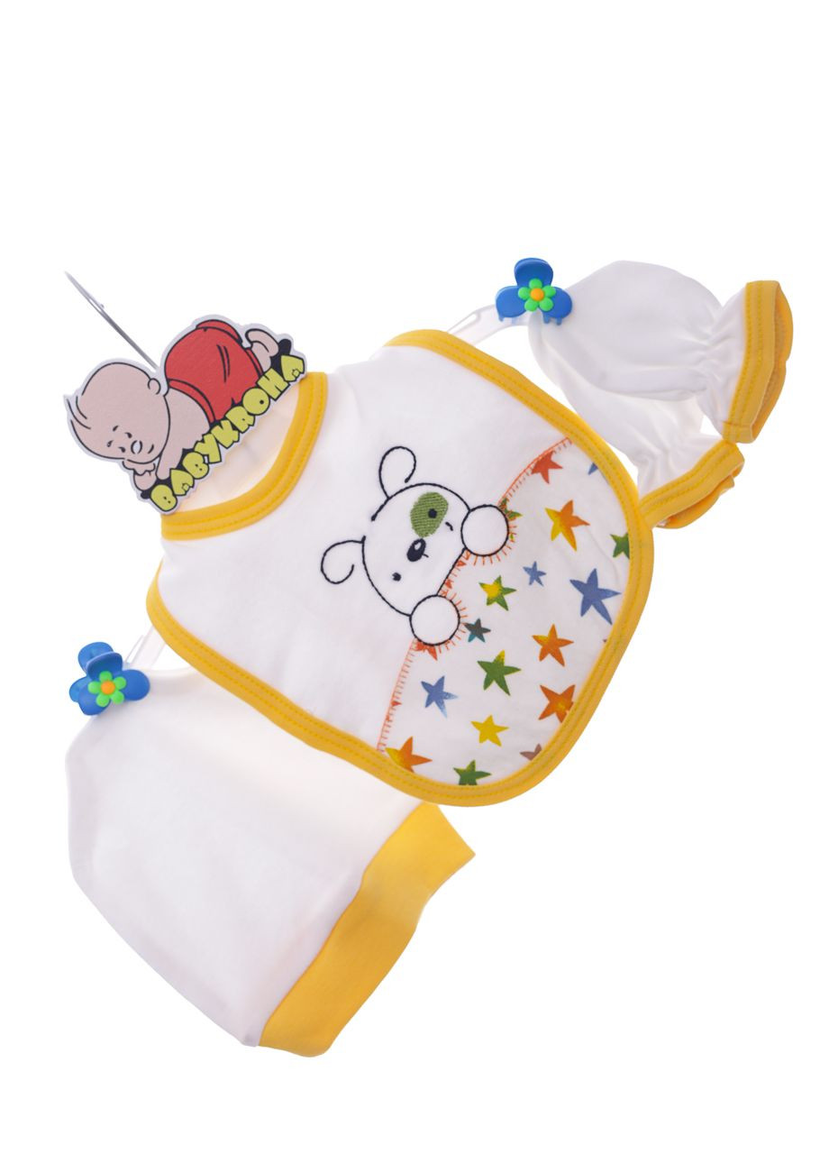 Білий демісезонний комплект сорочка, повзунки, шапка трикотажний собачка білий 62 см (36979) BABYKROHA