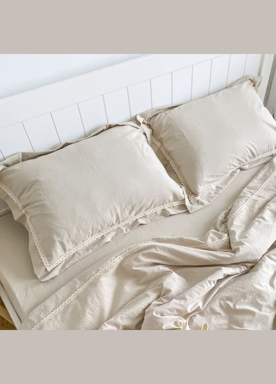 Постільна білизна двоспальна євро з мереживом кремова Варена бавовна 88211 Ananasko (335821143)