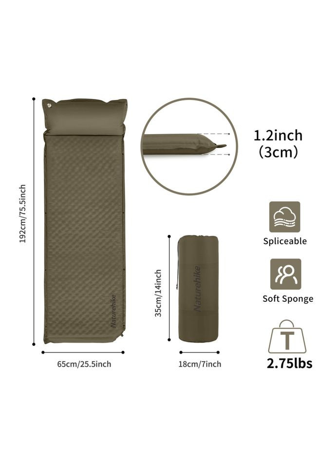 Килимок самонадувний одномісний з подушкою CNK2300DZ014, 30мм, темно-зелений Naturehike (353502791)