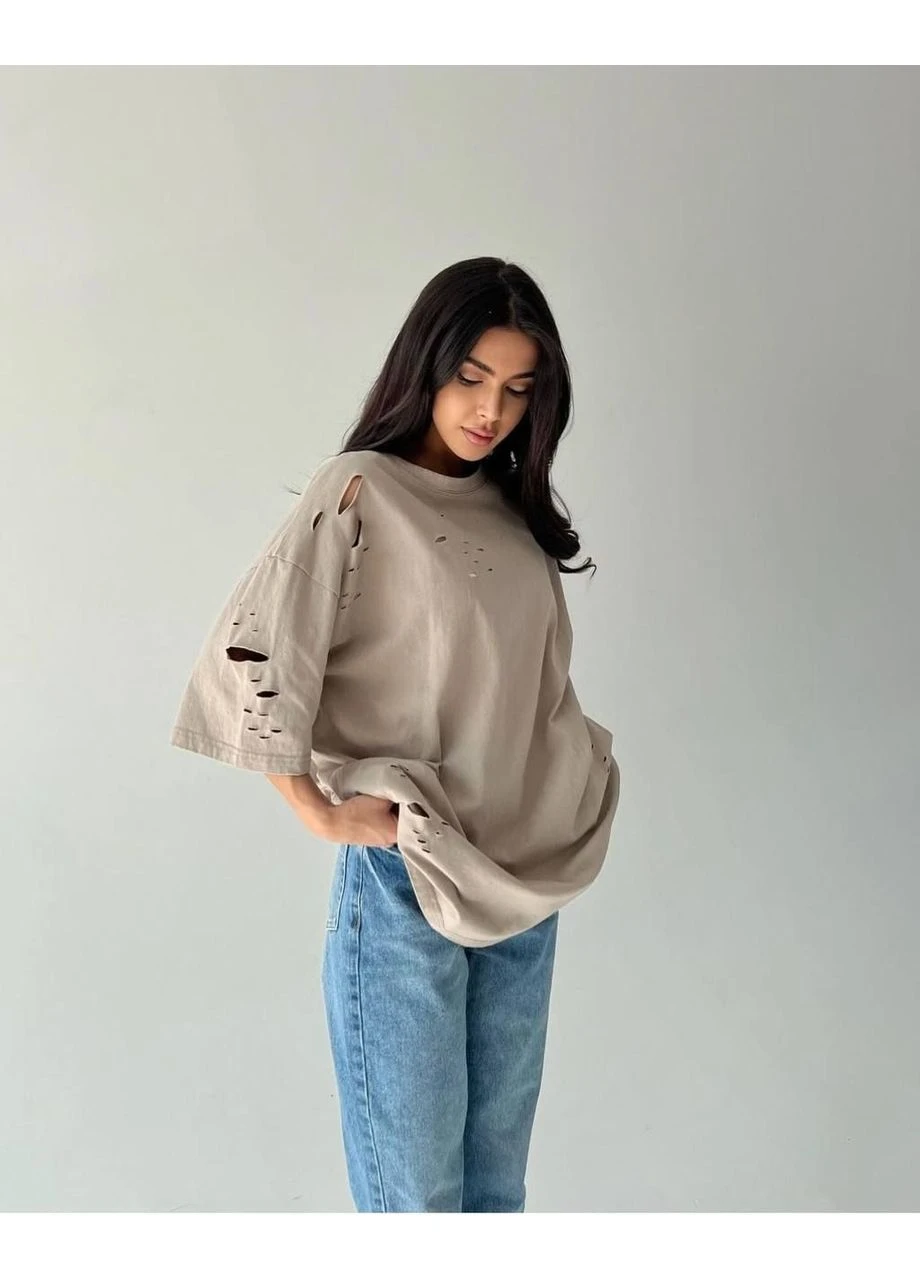 Женская футболка с разрезами из кулира No Brand - (399531479)