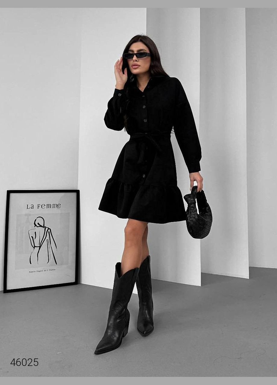 Черное повседневный замшевое платье-рубашка рубашка Liton