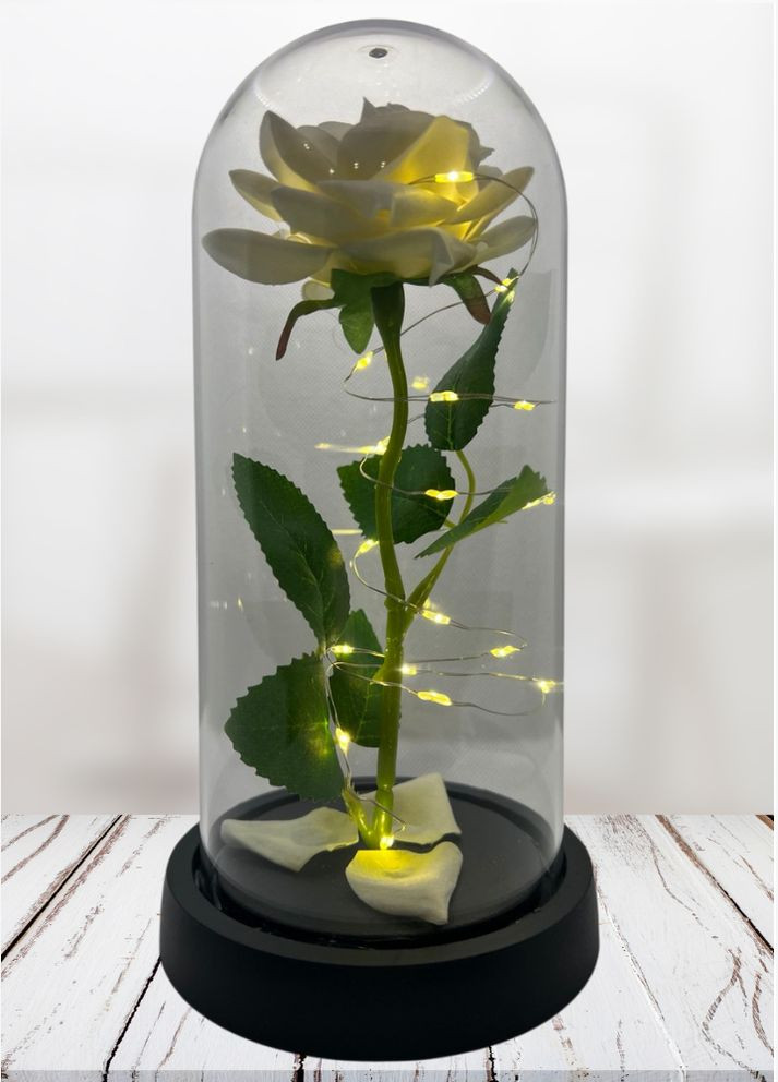Вечная роза в колбе с LED-подсветкой, белая No Brand (329187269)